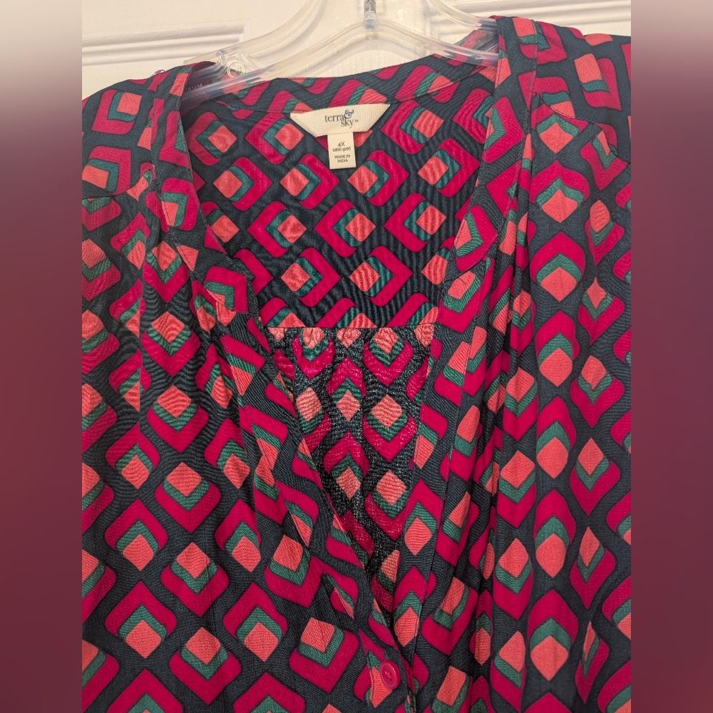 Nwt Terra & Sky Maxi Plus Size 4x Midi Shirtdress Stylish Geometric Button Down — image 7 of 8